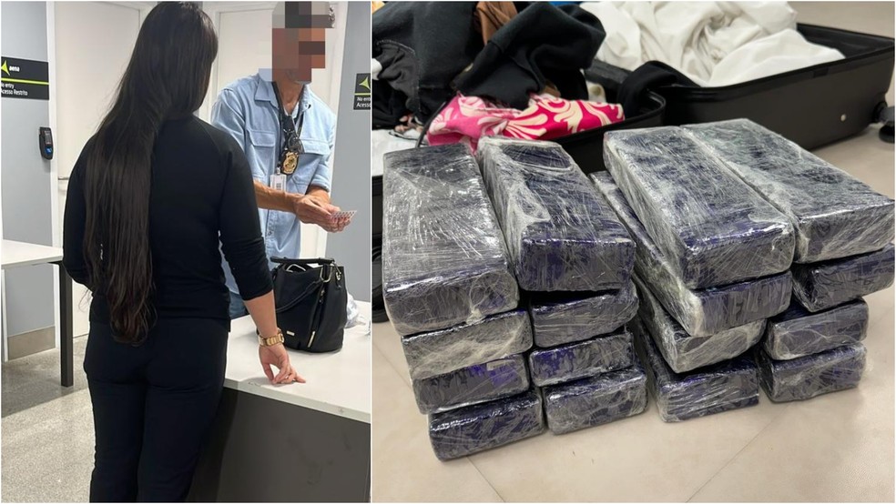 Cearense é presa no Aeroporto Presidente Castro Pinto, na Paraíba, com 26kg de haxixe. — Foto: Polícia Federal/ Divulgação