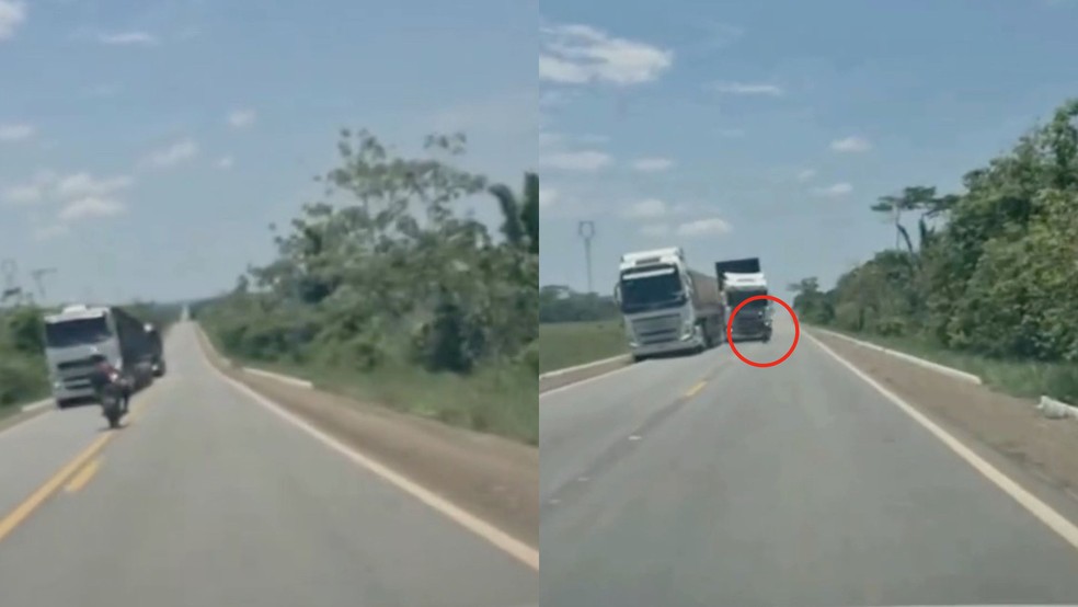 Motociclista faz zigue-zague na pista e morre após ser atingido por caminhão boiadeiro — Foto: Reprodução/redes sociais