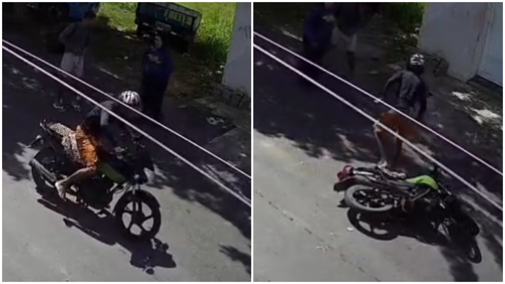Criminosos fugiram sem levar moto da vítima porque não conseguiram ligar veículo — Foto: Reprodução
