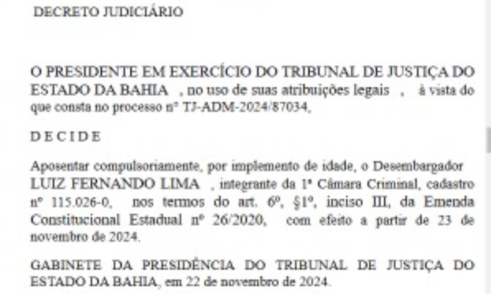 Desembargador teve aposentadoria compulsória determinada — Foto: Reprodução
