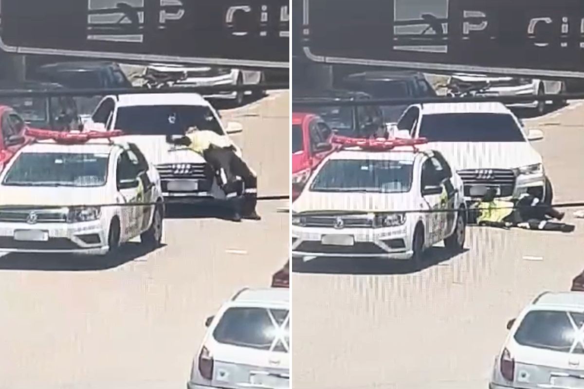 Agente de trânsito é atropelado após aplicar multa no litoral de SP; VÍDEO