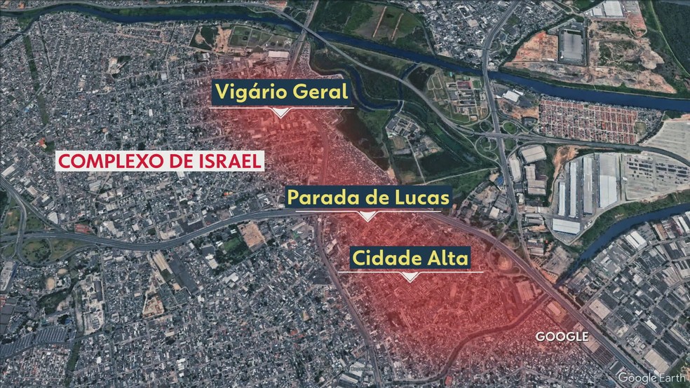 De acordo com a polícia, a união dessas cinco comunidades forma o Complexo de Israel — Foto: Reprodução TV Globo