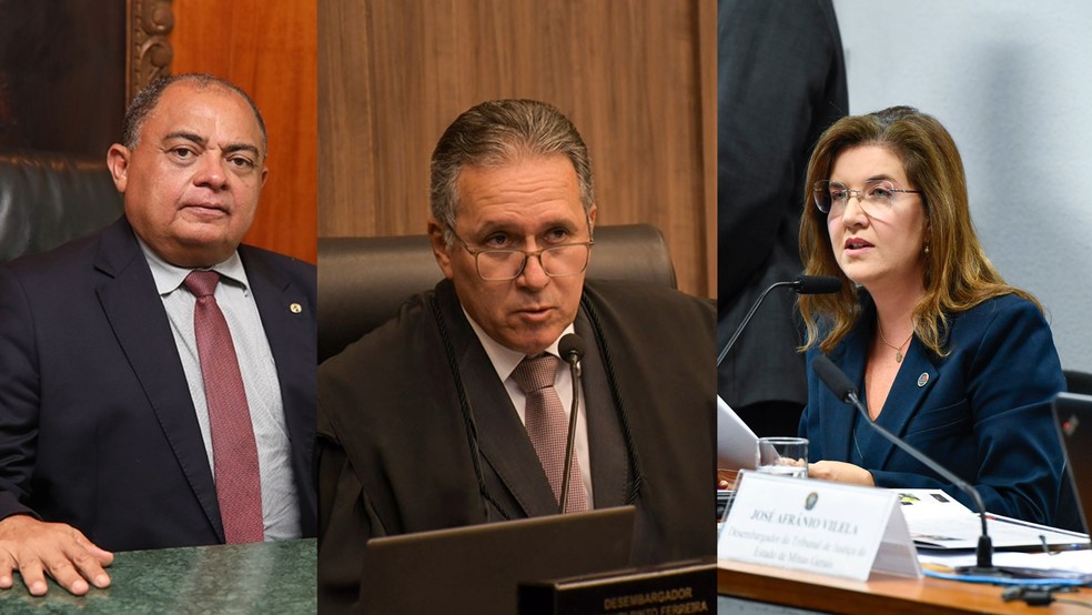 Aprovados para compor o STJ: Teodoro Santos, Afrânio Vilela e Daniela Teixeira — Foto: TJCE/Divulgação, Cecília Pederzoli/TJMG e Roque de Sá/Agência Senado