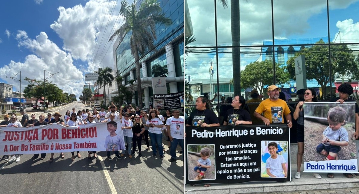 Famílias de Benício Xavier e Pedro Henrique, crianças mortas por suspeita de erro médico, protestam em Manaus
