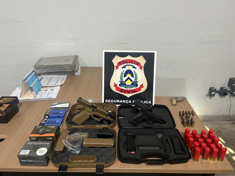 Armas e munições encontradas na casa do médico investigado — Foto: Polícia Civil/Divulgação