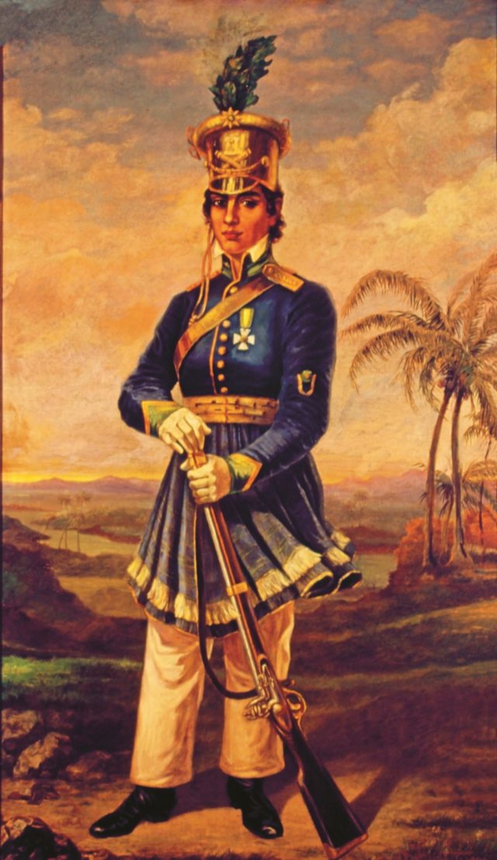 Maria Quitéria cortou o cabelo, vestiu a farda militar do cunhado e, sob a alcunha de 'Soldado Medeiros', lutou na independência do Brasil — Foto: DOMENICO FAILUTTI_ACERVO DO MUSEU PAULISTA DA USP/BBC