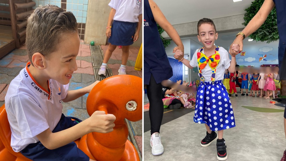 Arthur, que tem paralisia cerebral, no primeiro ano escolar em Rio Preto (SP) — Foto: Cintia Ortega/Arquivo pessoal