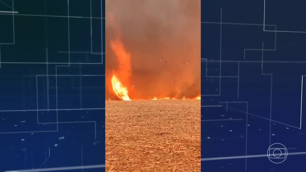 Redemoinho de fogo assusta moradores na área rural de Goiás 