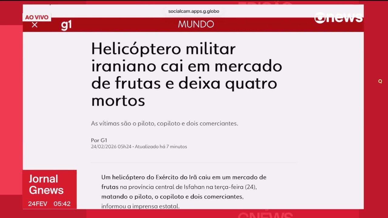 Helicóptero militar iraniano cai em mercado de frutas e deixa quatro mortos