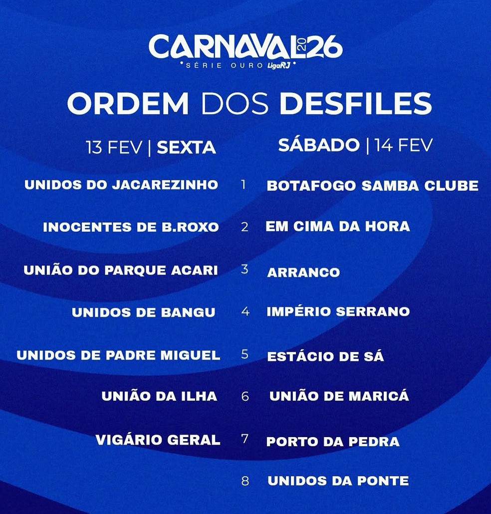 Liga RJ sorteou ordem a ordem dos desfiles da Série Ouro do carnaval carioca — Foto: Reprodução/ Instagram