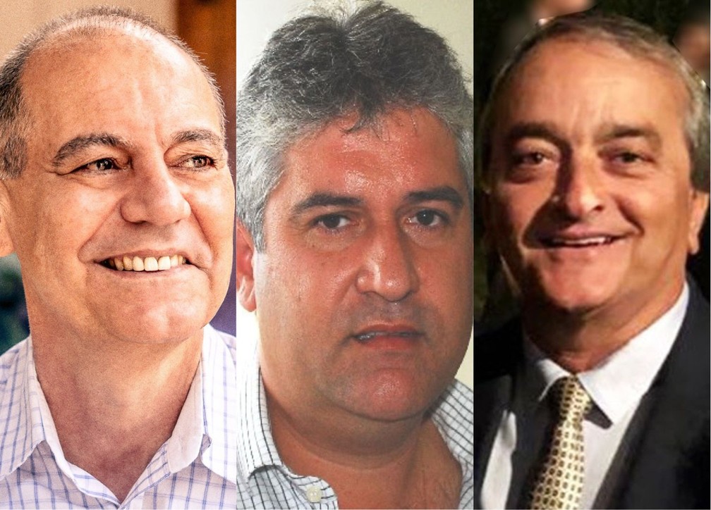 Da esquerda para a direita, o prefeito Milton Carlos de Mello 'Tupã' (Republicanos), o ex-secretário municipal de Obras e Serviços Públicos Alfredo José Penha e o empresário Gervásio Costa — Foto: Reprodução/Facebook e Prefeitura de Presidente Prudente