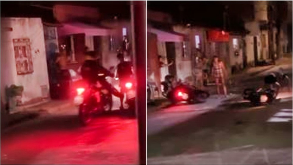 Policial dá chute em moto para derrubar motociclista sem habilitação que tentava fugir de abordagem em Fortaleza — Foto: Reprodução