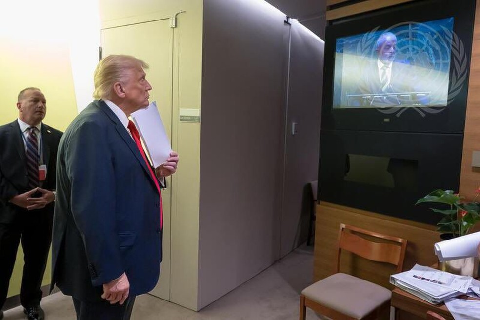 ONU divulga foto de Trump assistindo ao discurso de Lula na Assembleia Geral — Foto: UN Photo / Mark Garten