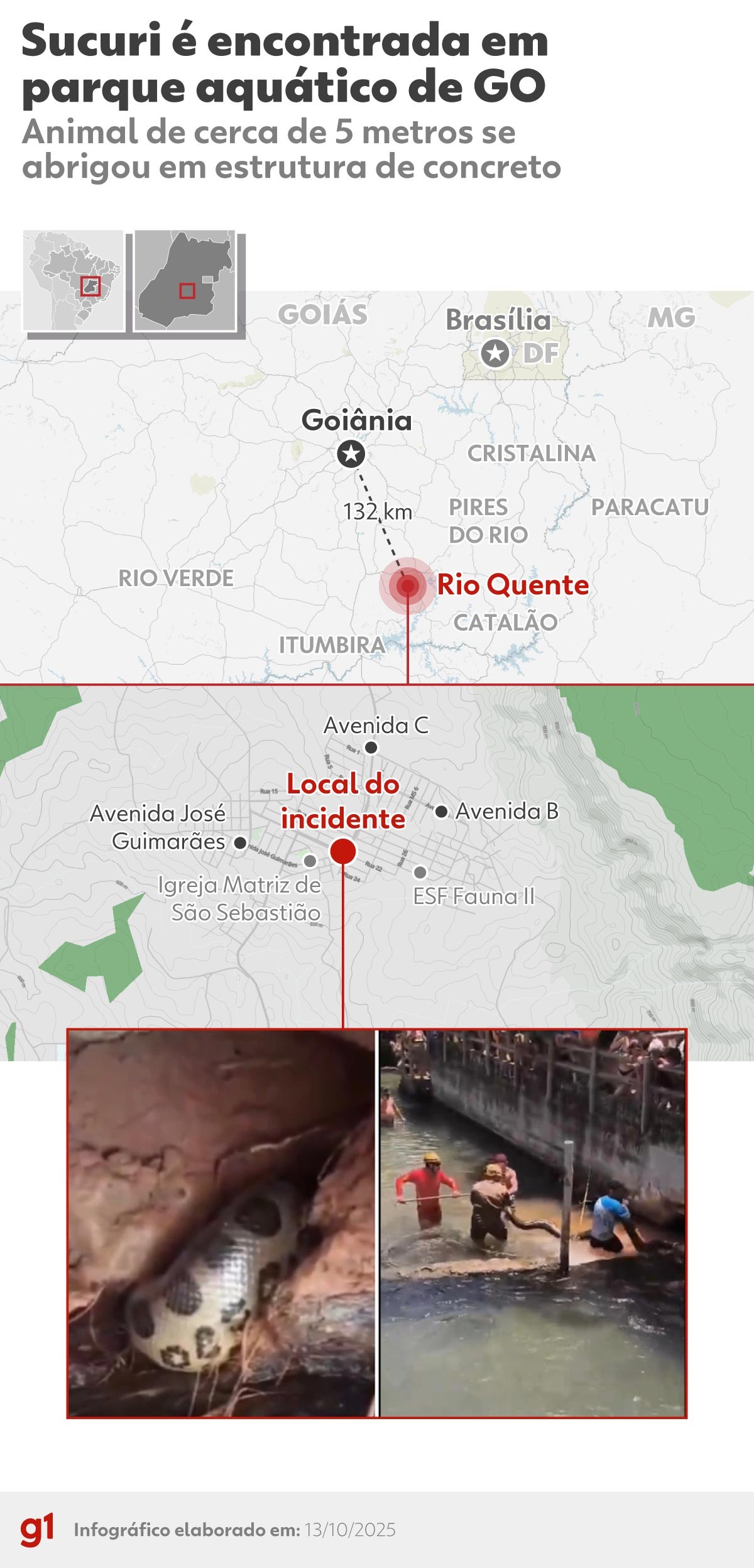 Sucuri é encontrada em balneário de Rio Quente e assusta banhistas; vídeo