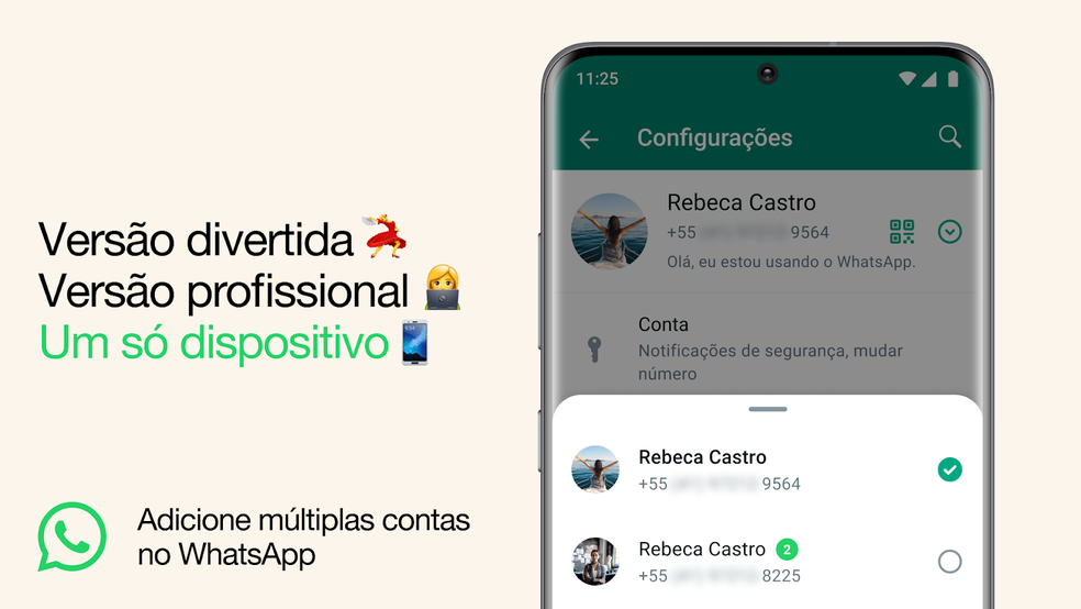 Novo recurso do WhatsApp que possibilita ter duas contas — Foto: Divulgação - WhatsApp