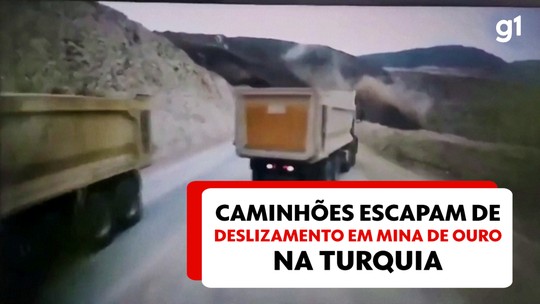VÍDEO: caminhões escapam de grande deslizamento de terra em mina de ouro na Turquia - Programa: G1 Mundo 