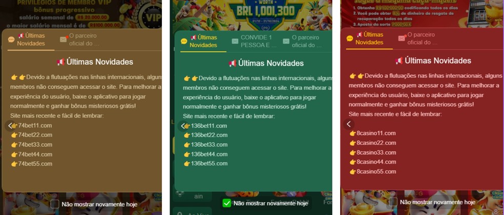 Bets bloqueadas sugerem links alternativos em seus sites. — Foto: Reprodução