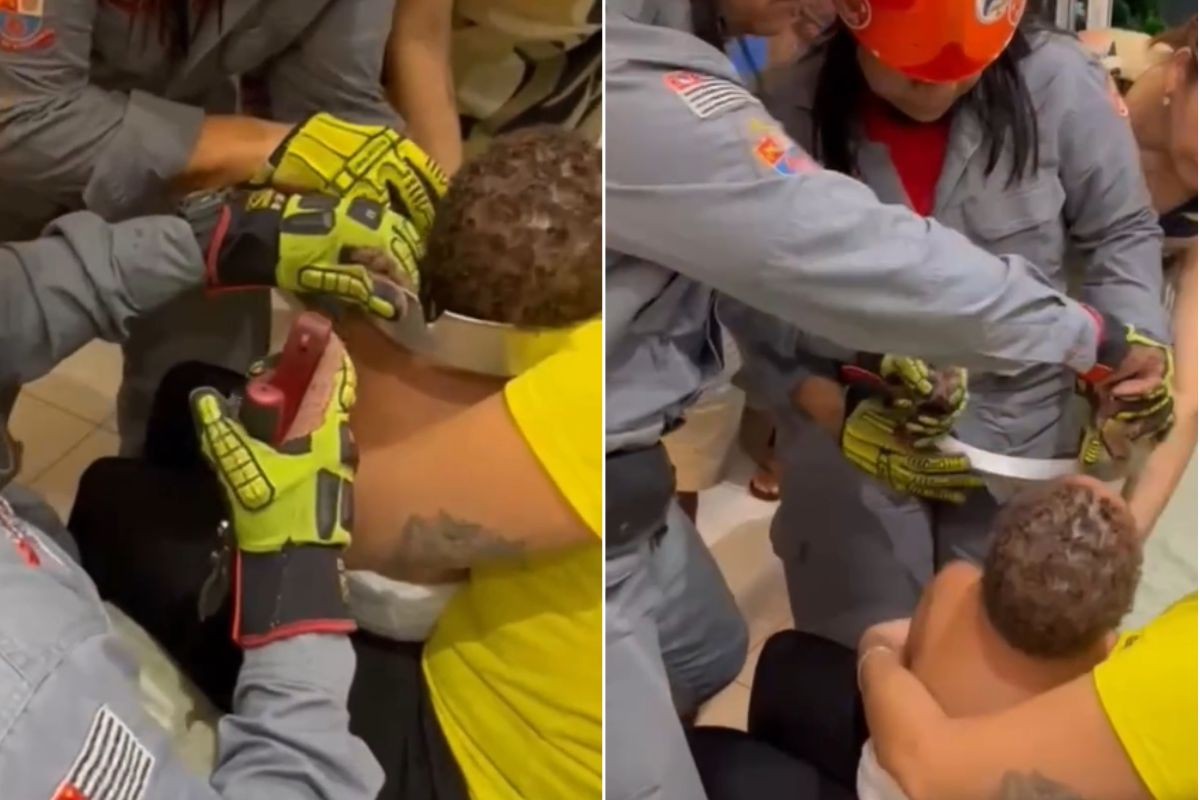 Bebê de 1 ano é resgatado com a cabeça presa em forma de bolo no litoral de SP; VÍDEO