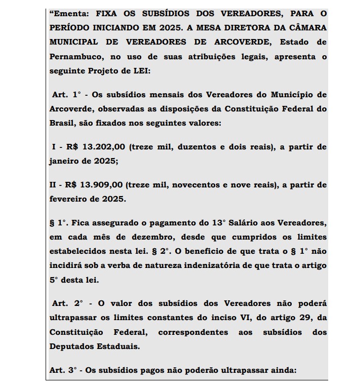 Câmara de Arcoverde aprova reajuste e salário de prefeito poderá chegar a R$ 30 mil em 2025, confira novos valores