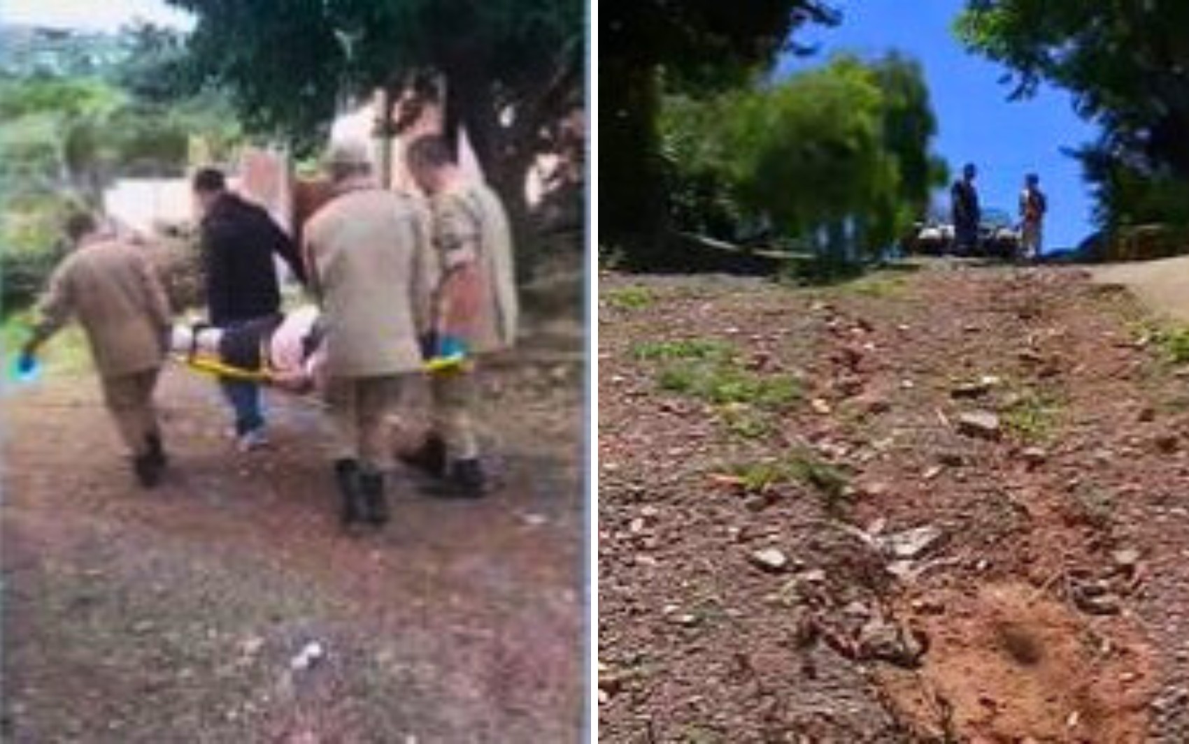 Homem é carregado por bombeiros em maca após cirurgia por rua não ter asfalto e não conseguir chegar em casa 