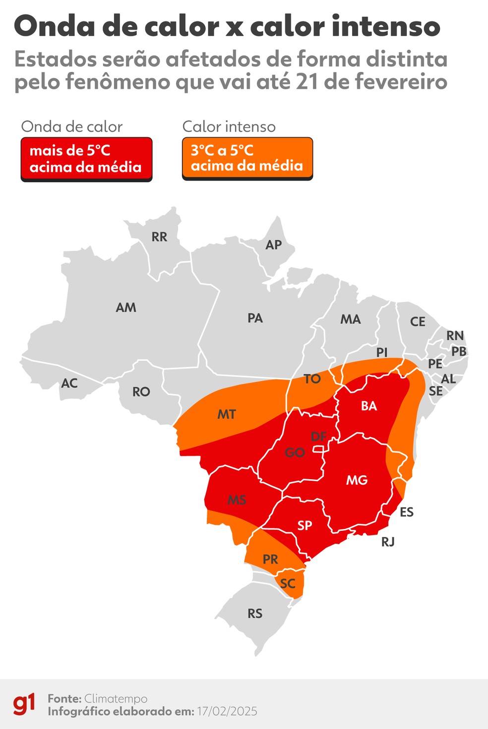 Onda de Calor pelo Brasil  Foto: Arte/g1