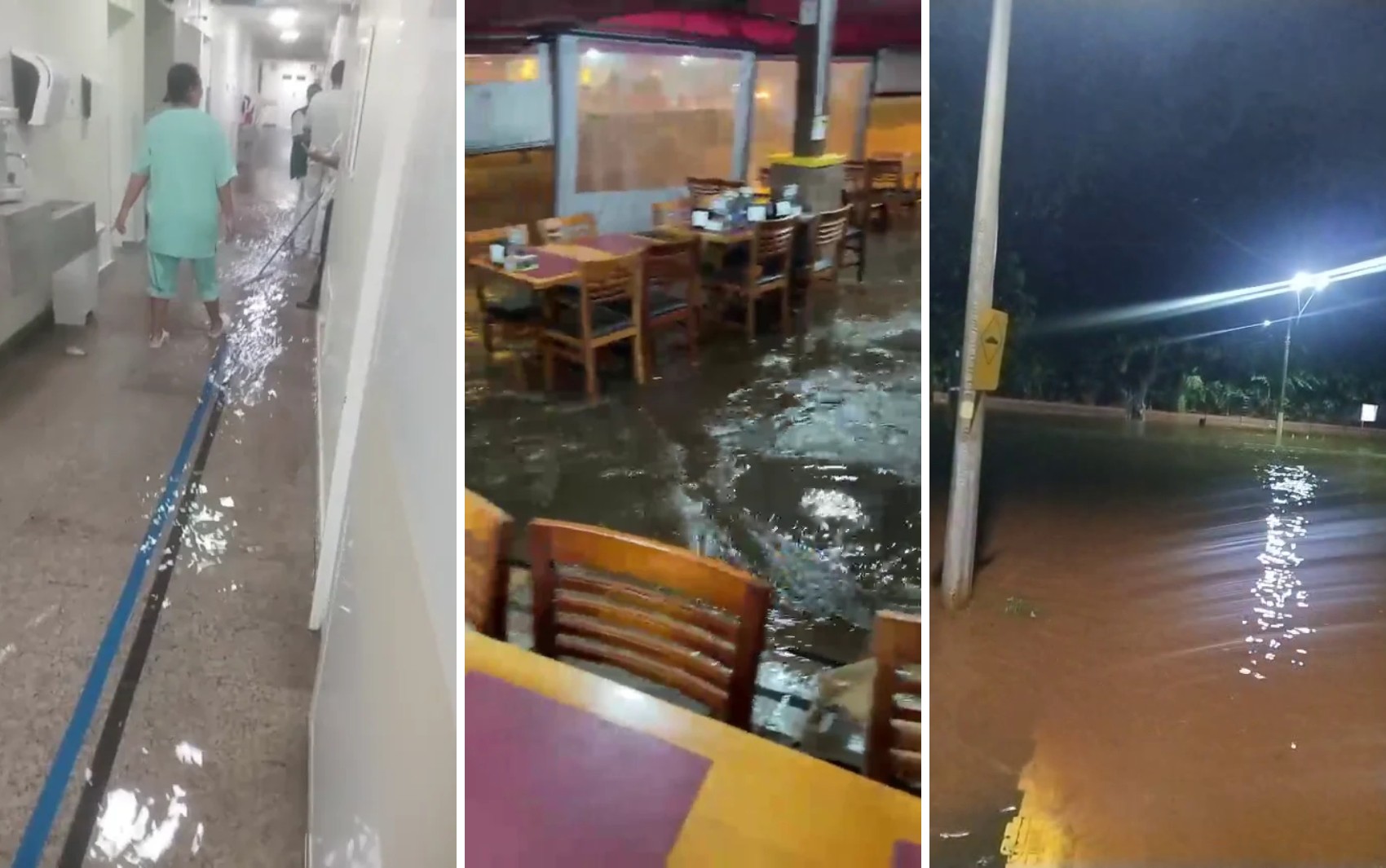 Chuva forte alaga corredores de Santa Casa e causa enchentes em Sertãozinho, SP