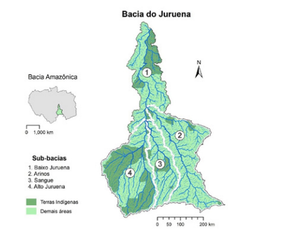 Mapa da bacia hidrogrfica do Rio Juruena  Foto: Arquivo pessoal