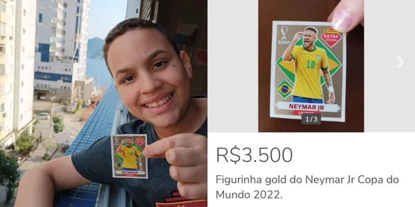 Garoto de 10 anos de BH encontra figurinha de Neymar vendida por R