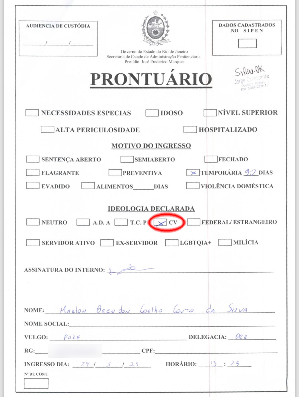 Poze do Rodo declara ligação com o Comando Vermelho e passa a ficar preso com integrantes da facção em Bangu