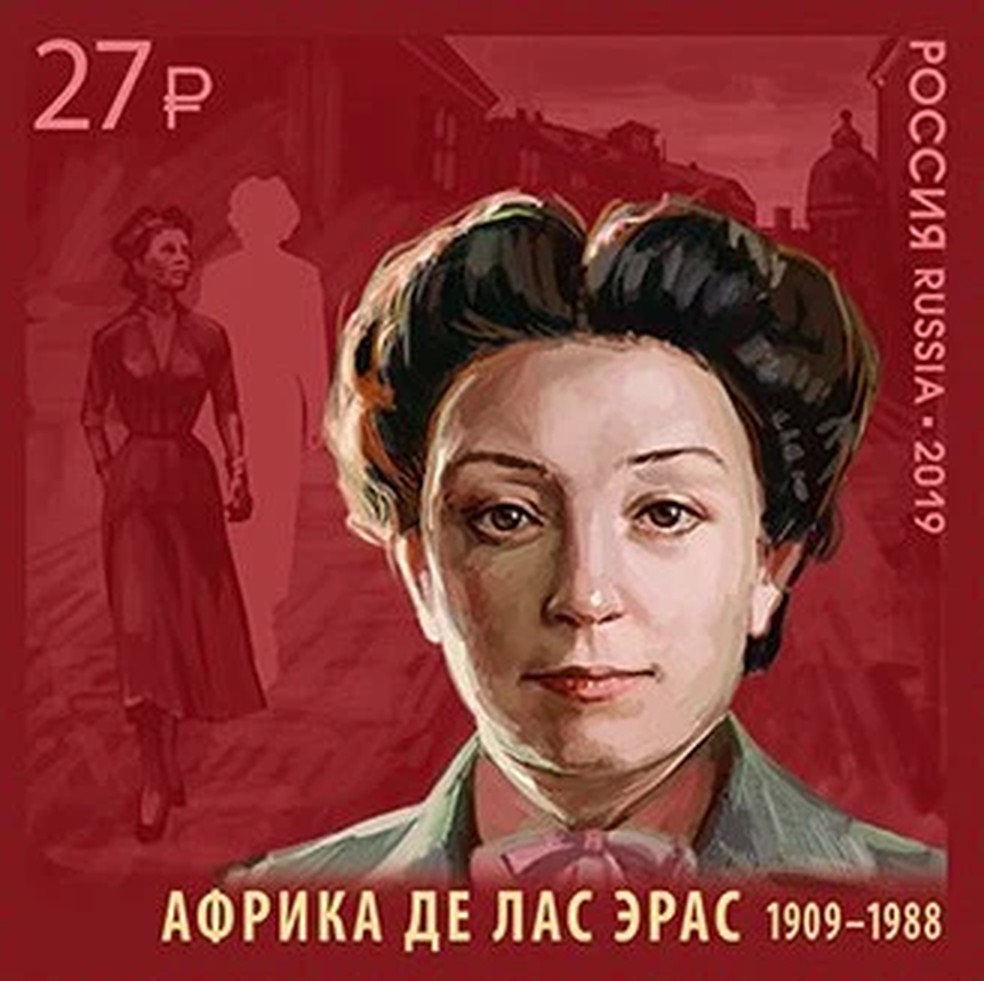 Na União Soviética, África de las Heras era considerada uma heroína por seus serviços de inteligência e foi imortalizada em um selo postal — Foto: Documento Público