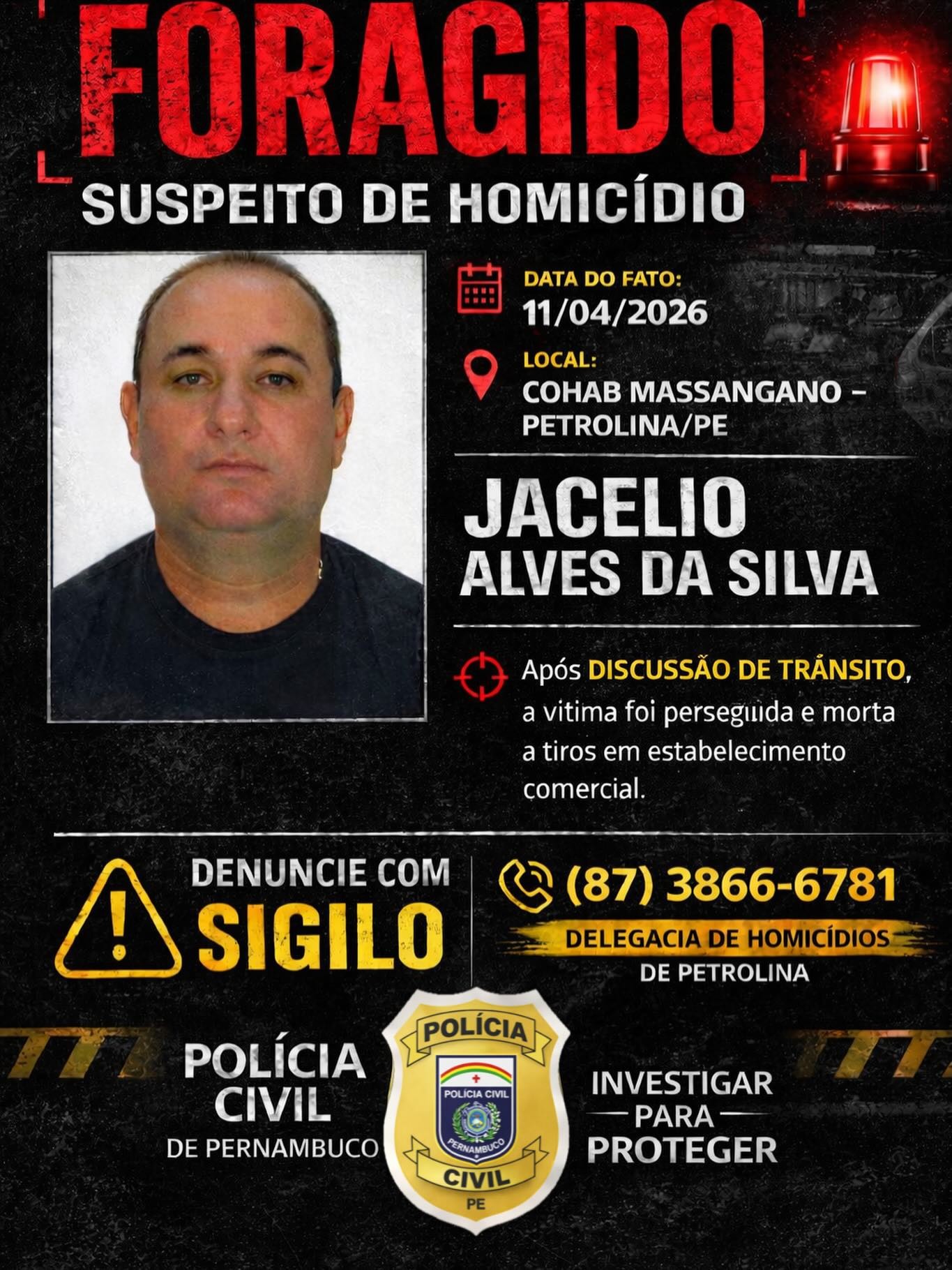 Polícia Civil procura suspeito de homicídio de motorista em Petrolina