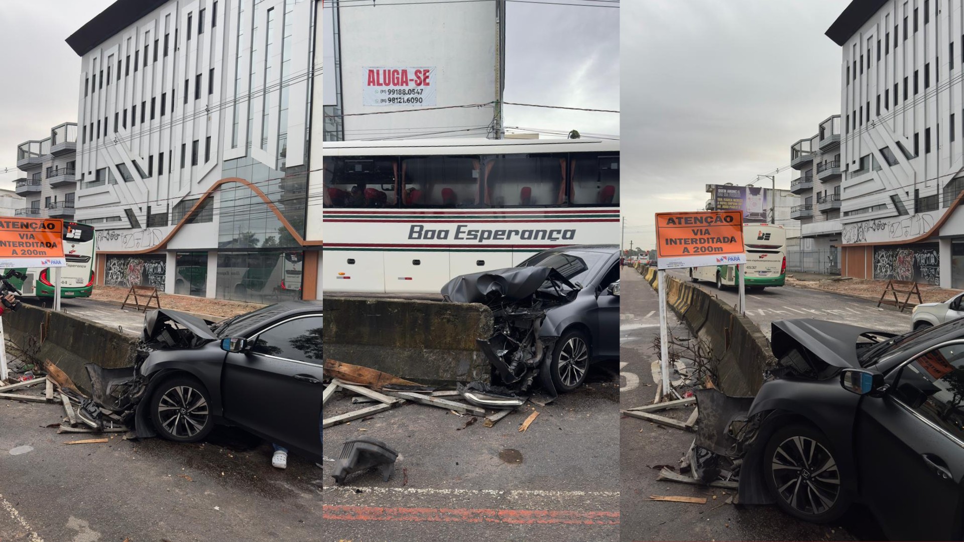 Carro se choca contra mureta na av. João Paulo II em Belém