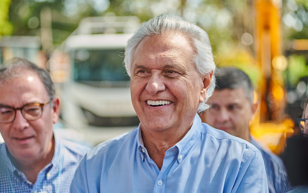 Ronaldo Caiado, pré-candidato à presidência da República pelo PSD, durante passagem pela Agrishow em Ribeirão Preto, SP — Foto: Érico Andrade/g1