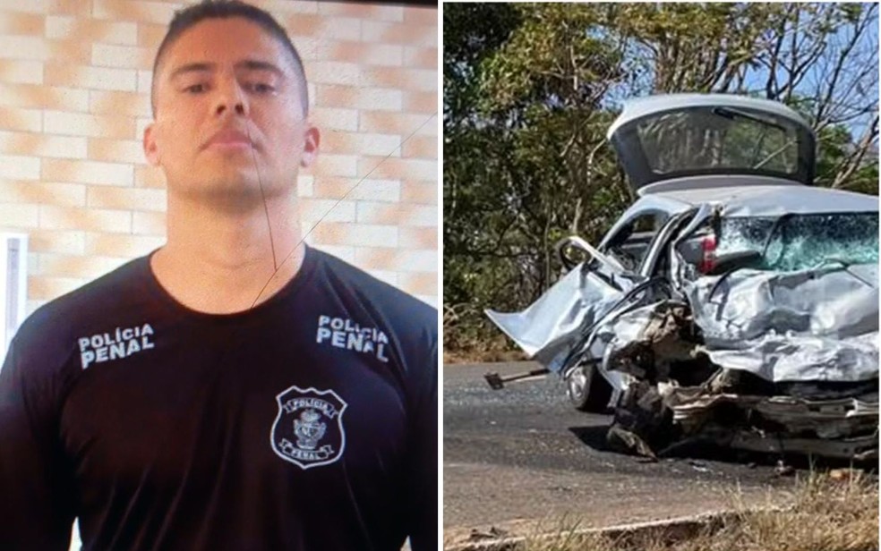 Policial penal morre após acidente na GO-080, em Goiás — Foto: Divulgação/Polícia Penal e Divulgação/Corpo de Bombeiros
