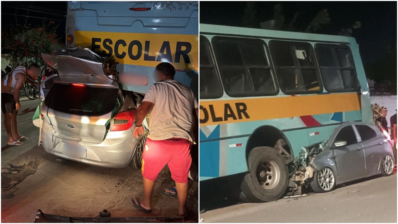 Carro bate na traseira de ônibus estacionado e fica prensado sob veículo; vídeo