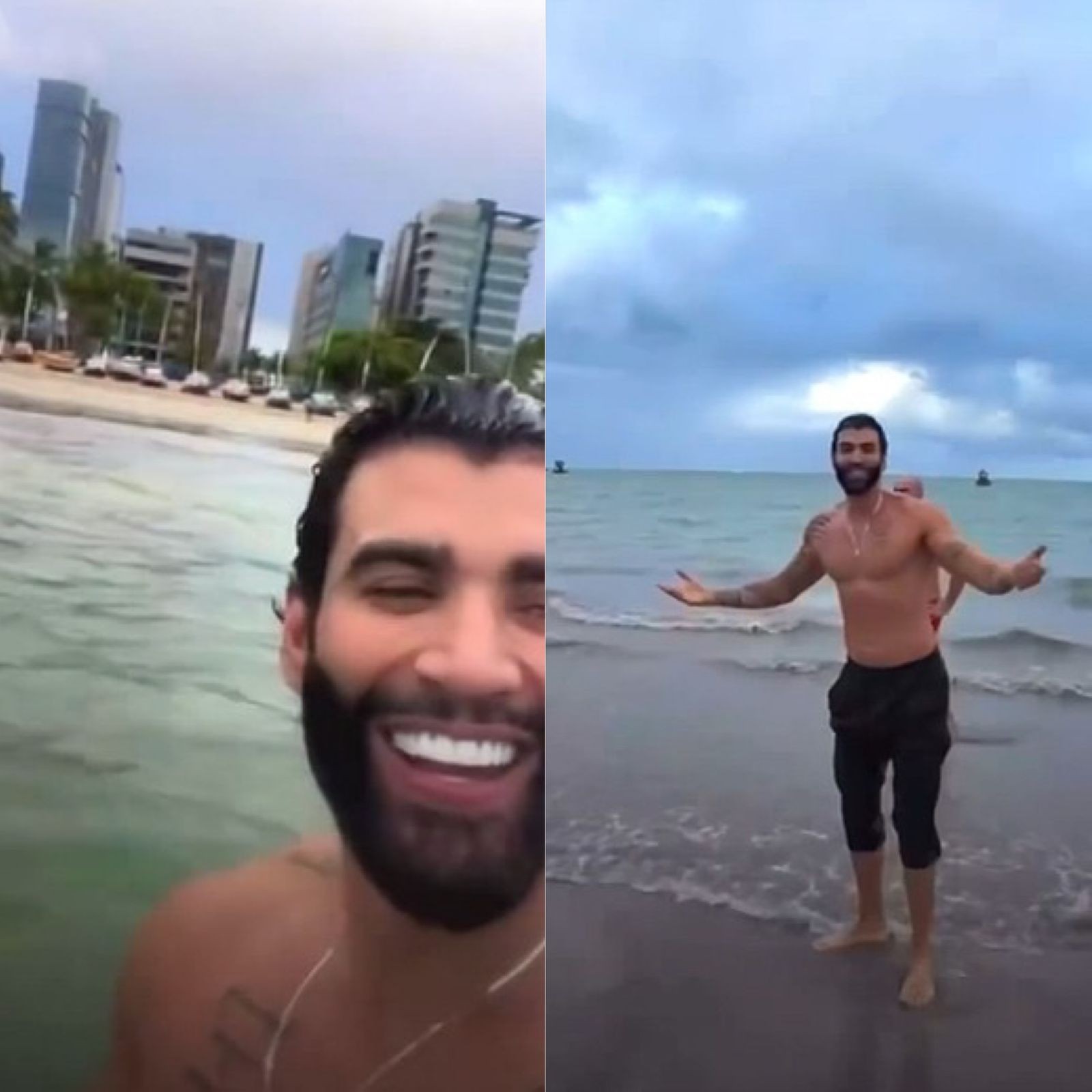 Gusttavo Lima toma banho de mar em Maceió e brinca: 'tirar inveja'