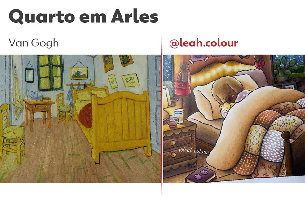 Lado a lado de "Quarto em Arles" e uma pintura de Bobbie Goods de @leah.colour. — Foto: Arte