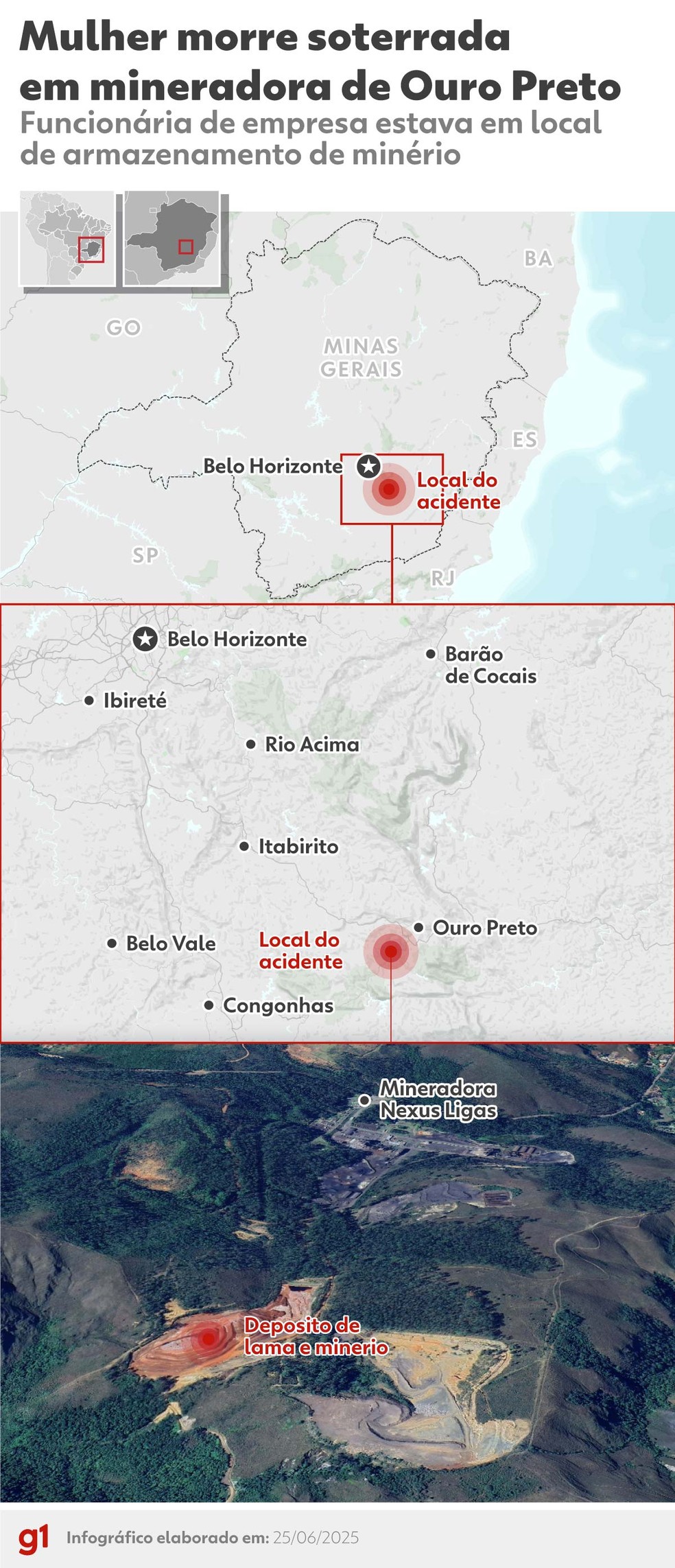 Localização da mineradora onde funcionária morreu soterrada. — Foto: g1 Artes