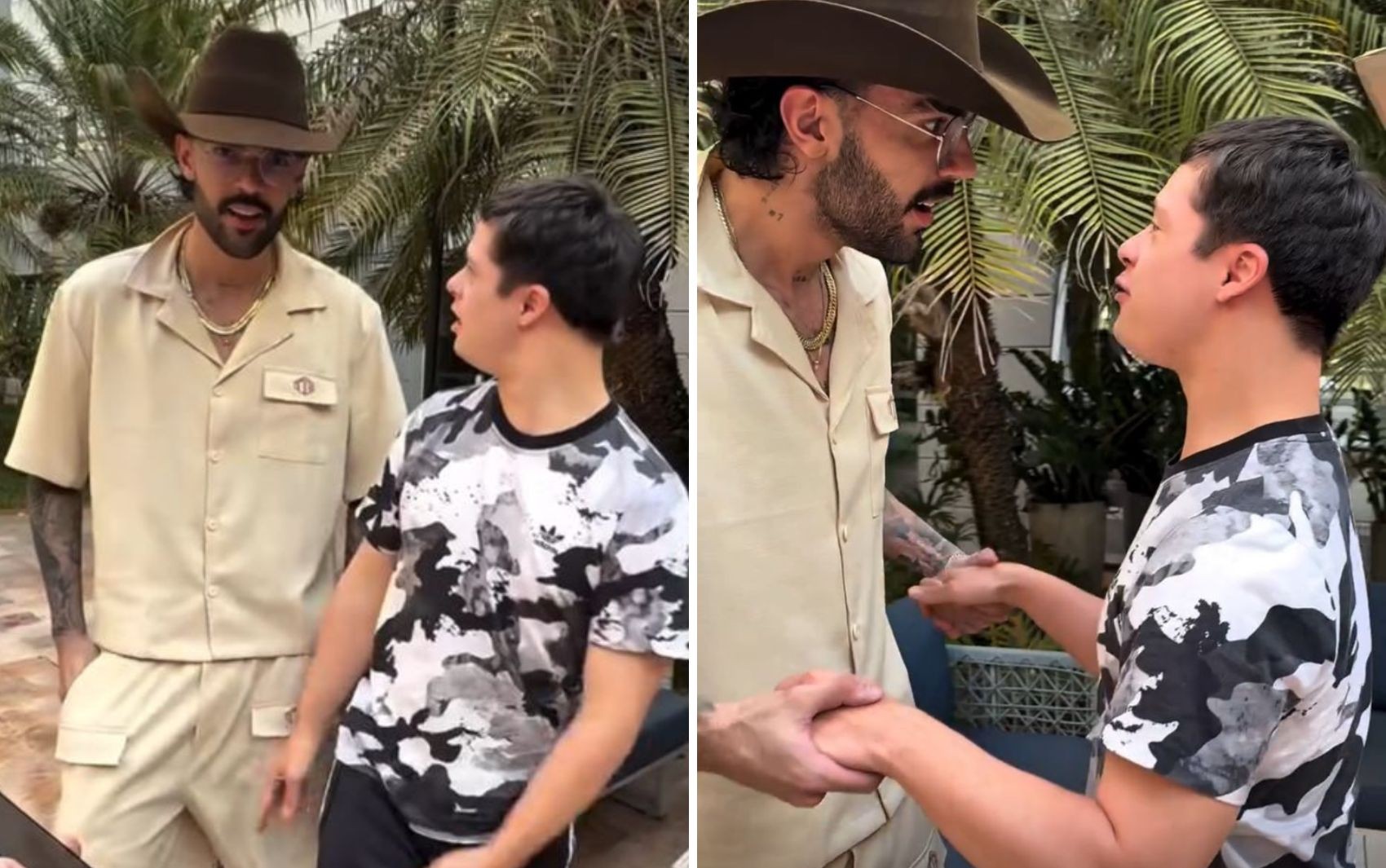 Cantor Luan Pereira emociona influenciador goiano ao aparecer de surpresa em hotel; vídeo
