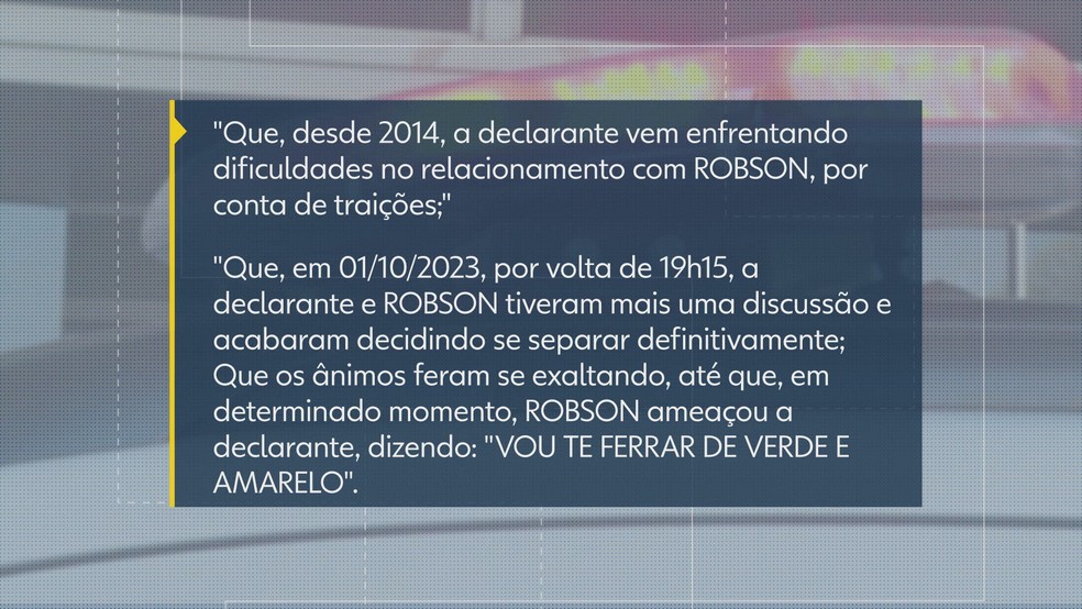 Imagem mostra trechos de depoimento de esposa do ex-diretor da PCDF — Foto: TV Globo/Reprodução