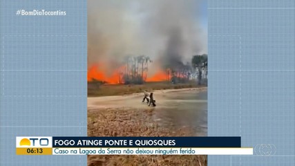 Fogo atinge quiosques na Lagoa da Serra, ponto turístico das Serras Gerais