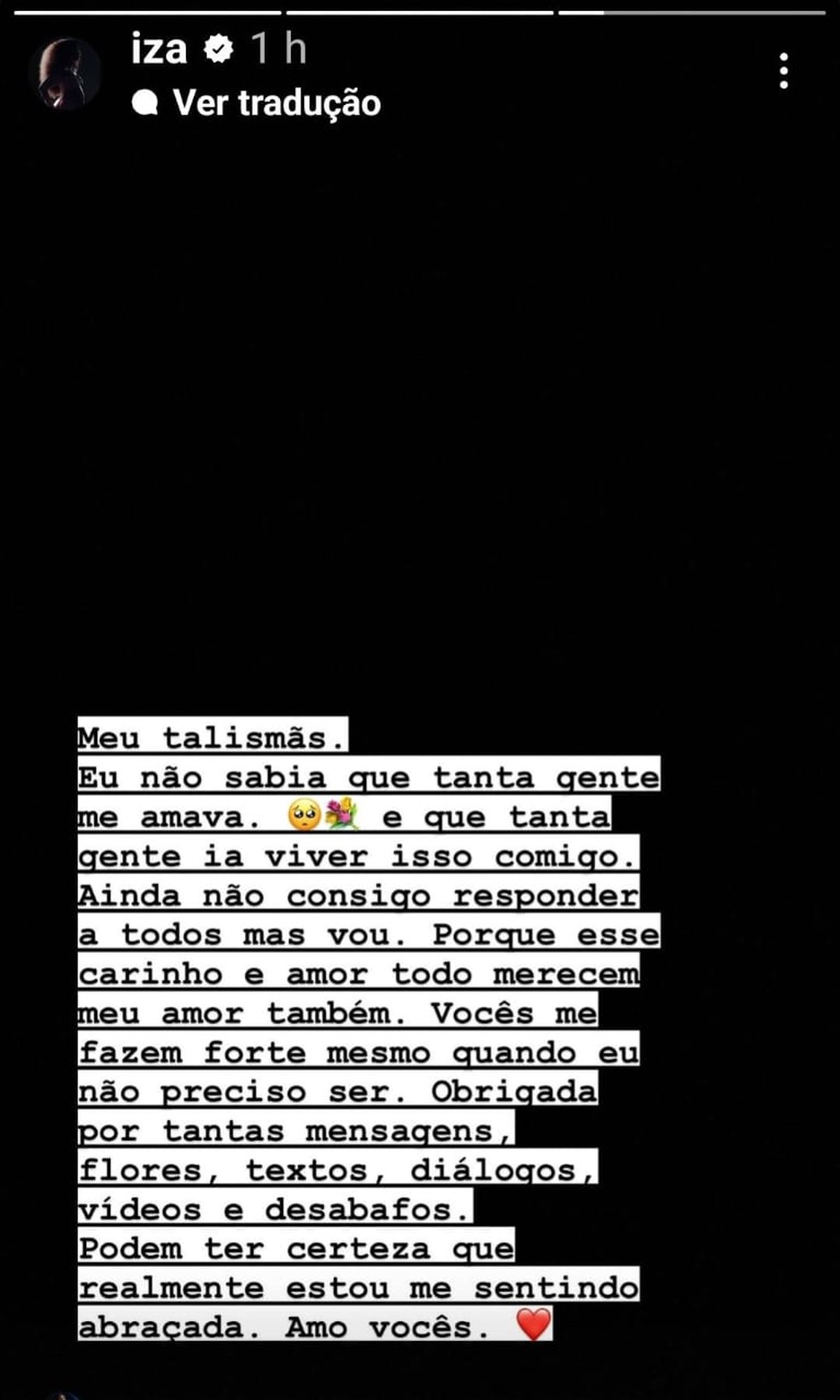 Em post no Instagram, Iza agradece apoio dos seguidores após relato de traição — Foto: Reprodução/Instagram