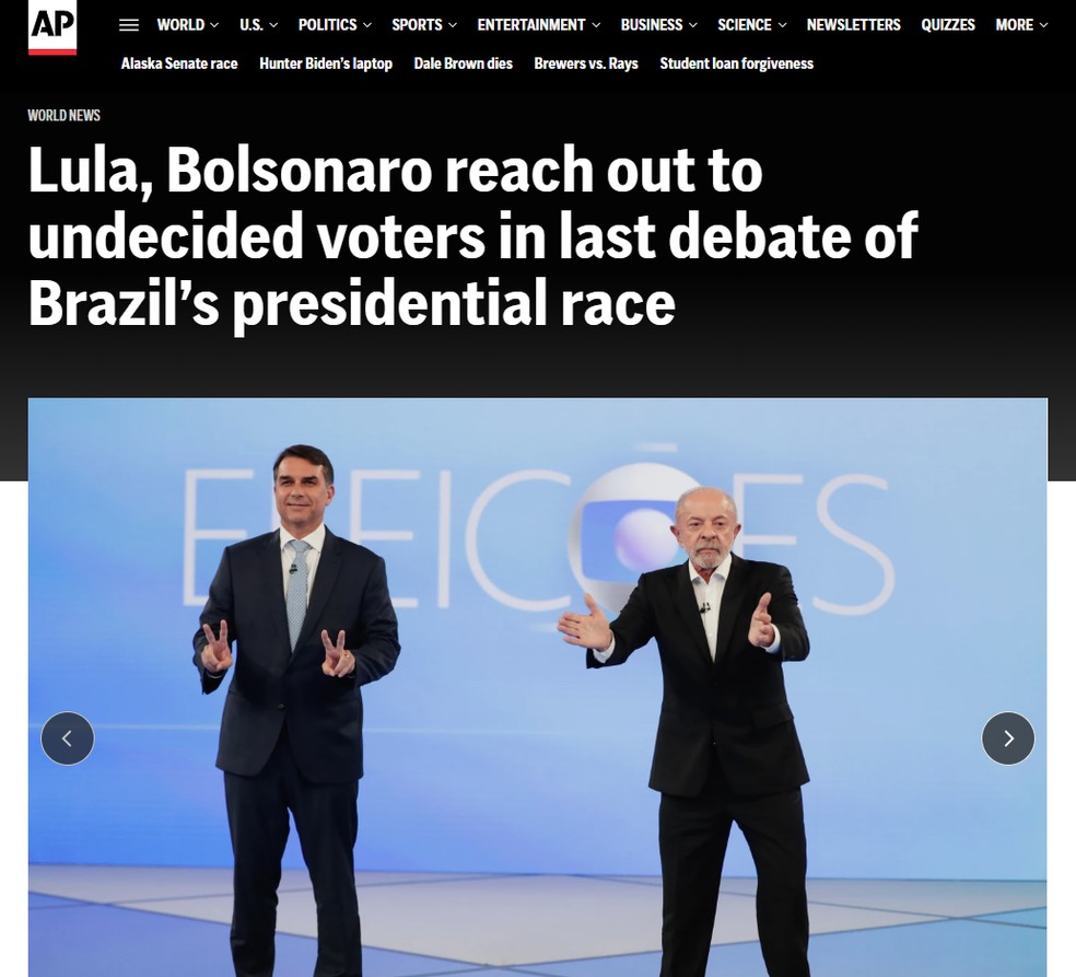 Como a imprensa internacional repercutiu o último debate entre Flávio e Lula — Foto: Reprodução/AP