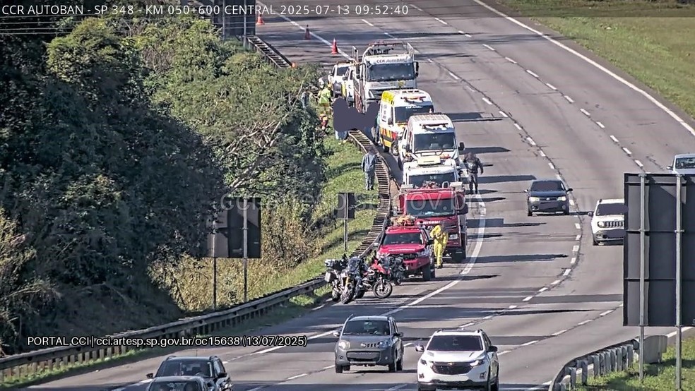 Acidente com motociclista causa morte e congestionamento na Rodovia dos Bandeirantes em Jundiaí (SP) — Foto: Artesp/Divulgação