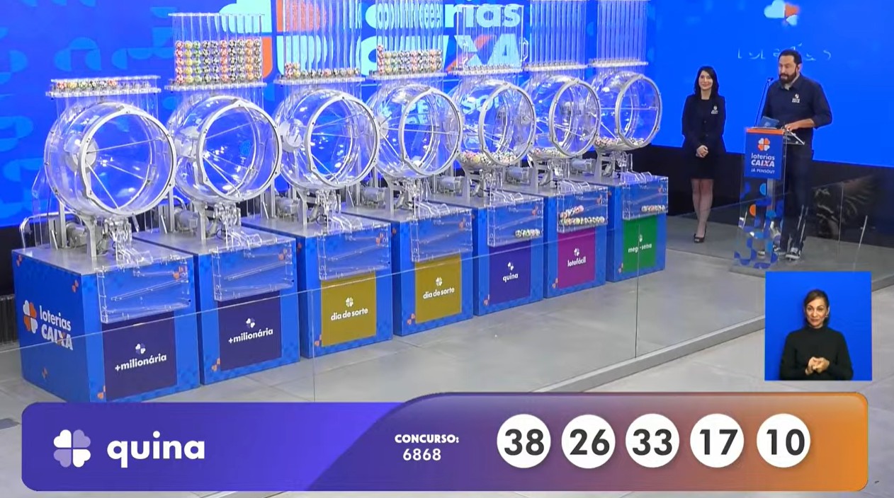 Quina hoje: resultado do concurso 6868 e números sorteados