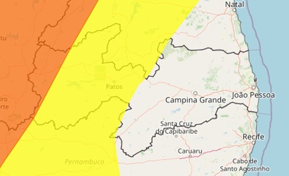 Alertas de chuvas intensas emitidos pelo Inmet para a região da Paraíba, nesta segunda-feira (19) — Foto: Reprodução/Inmet