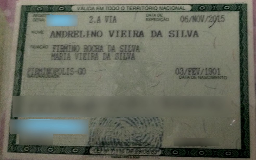 Andrelino Vieira da Silva nasceu em 3 de fevereiro de 1901, em Firminpolis, Gois  Foto: Arquivo pessoal/Andrelino da Silva