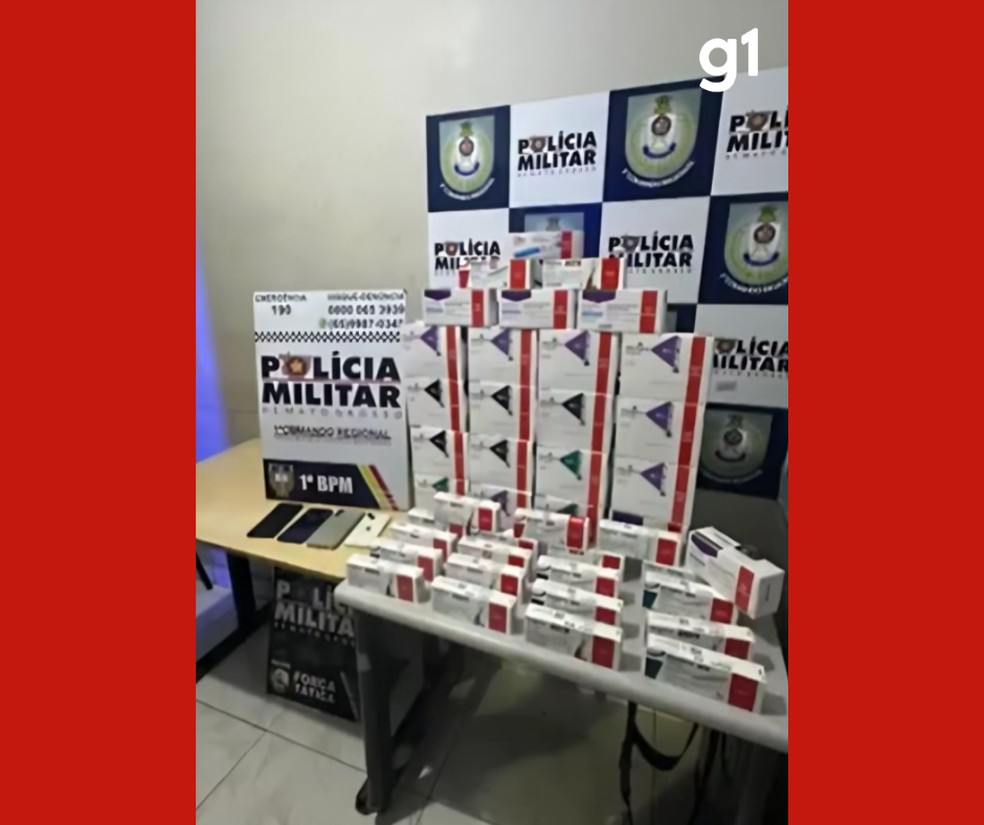 Canetas emagrecedoras que foram roubadas da farmácia, em Cuiabá — Foto: Reprodução