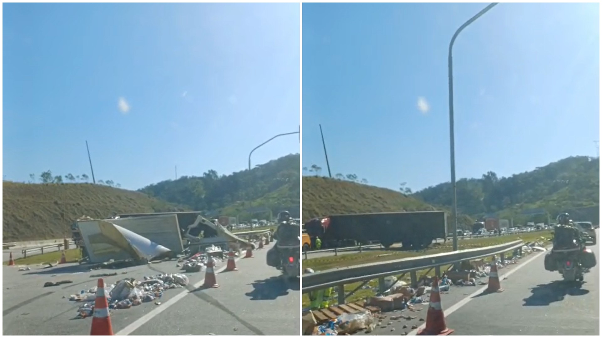 Colisão entre caminhão e carreta deixa homem morto e dois feridos na BR-101 na Grande Florianópolis