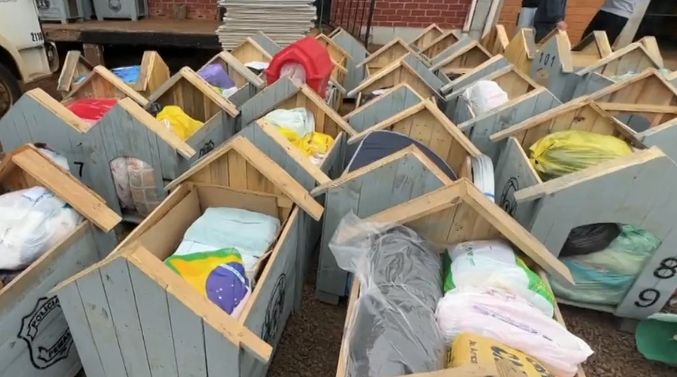 Casinhas para cachorros construídas por detentos do PR são doadas para o Rio Grande do Sul — Foto: Projeto Pipoca